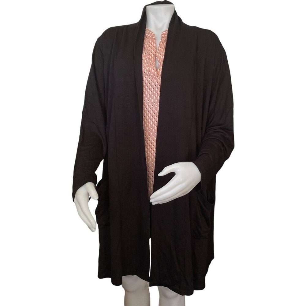 Women’s Dusters Plus Size 1X BY Design Light Duster Cardigan With Pockets Black - Picture 2 of 12
